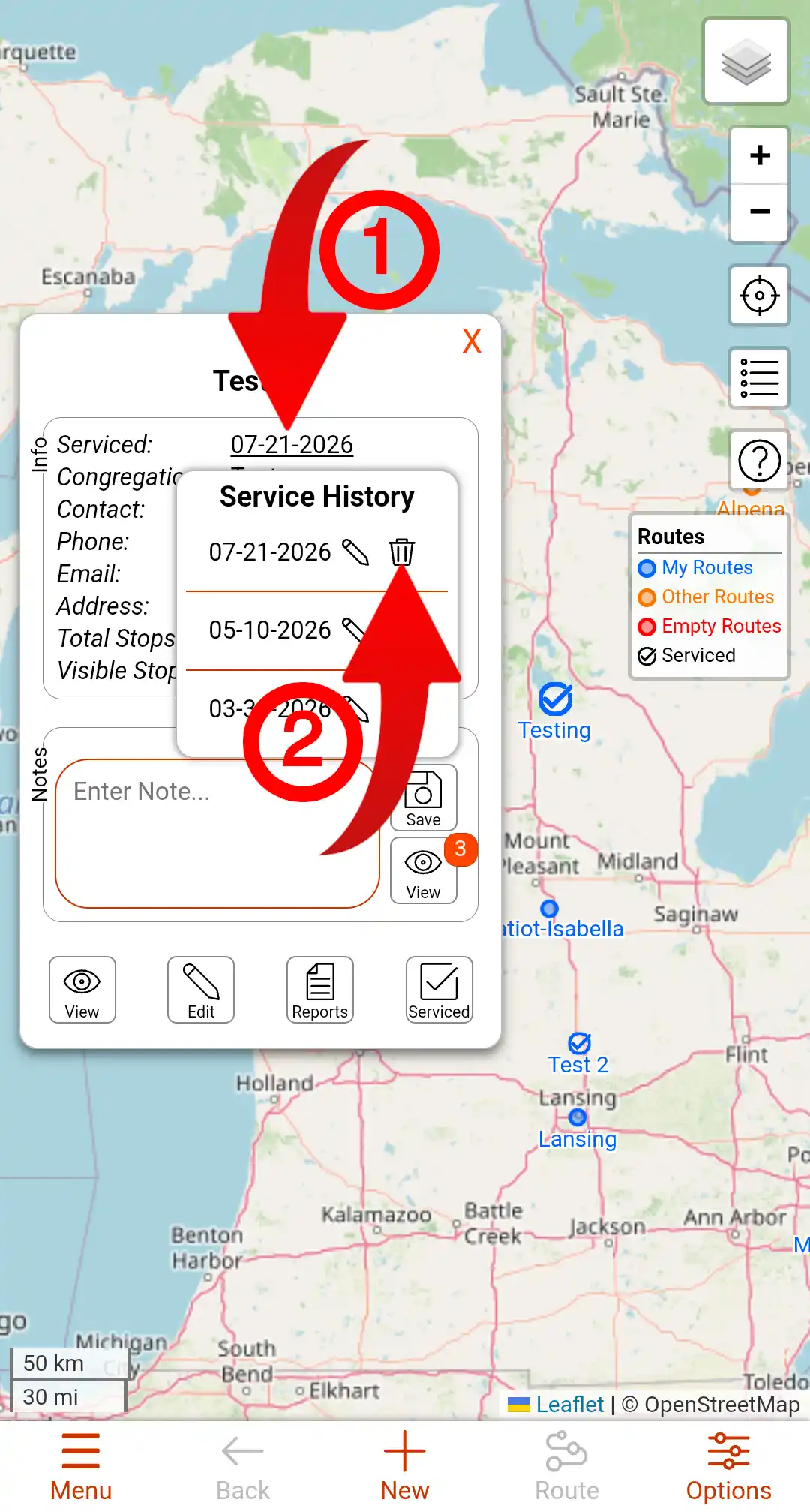 Image showing how to delete a past serviced dates.