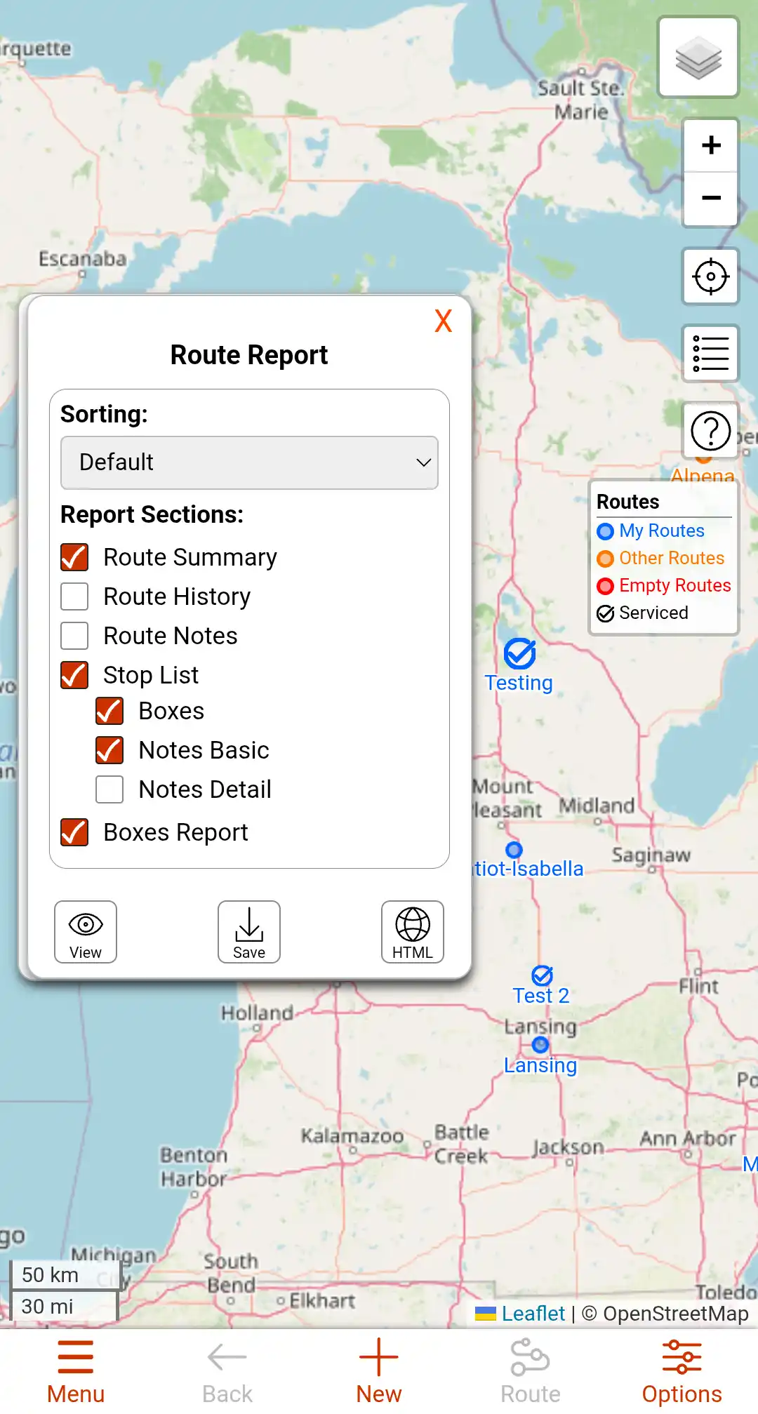 Image of the Route Report interface.