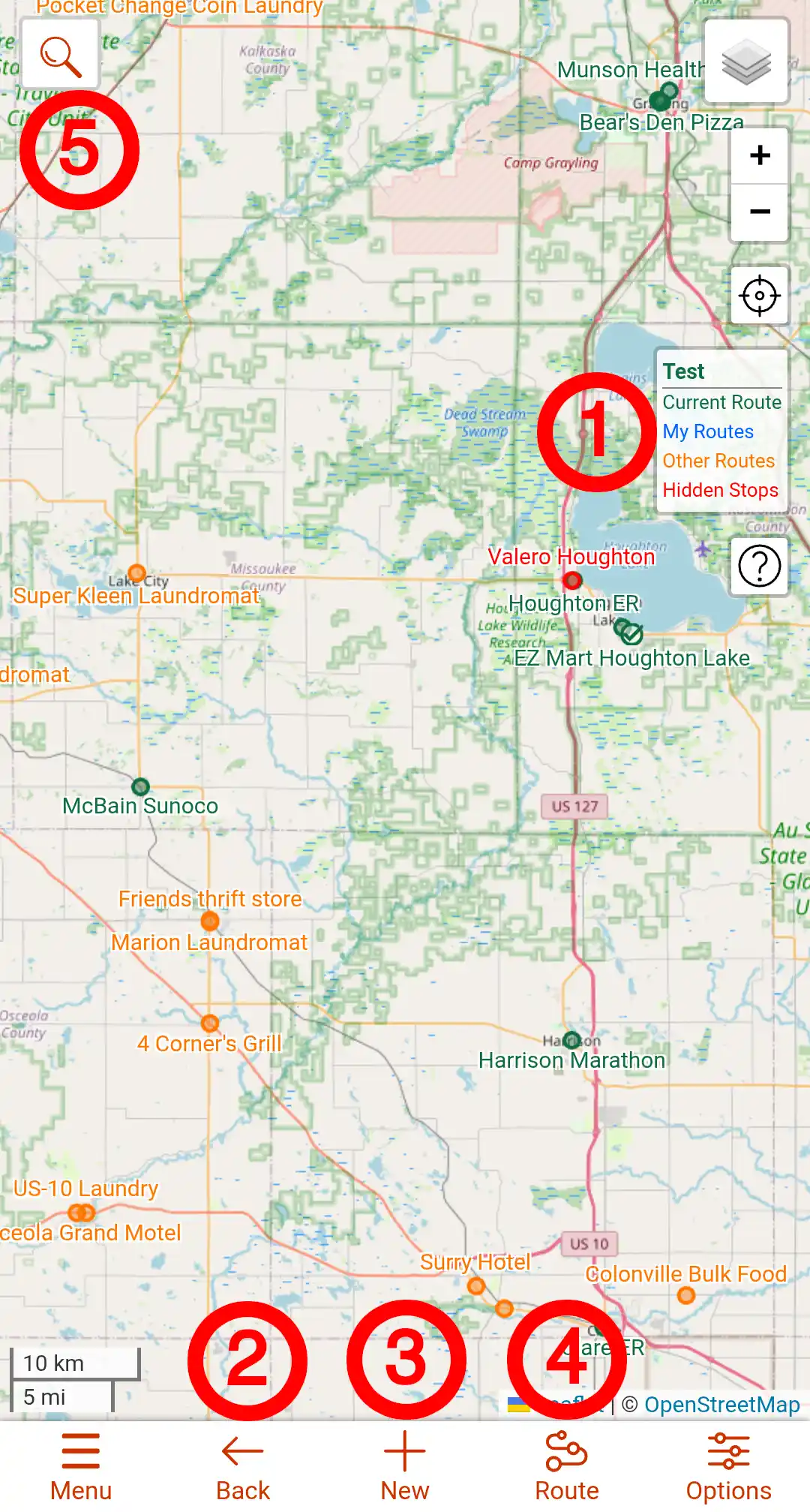 Image of the Main Screen Viewing a Route