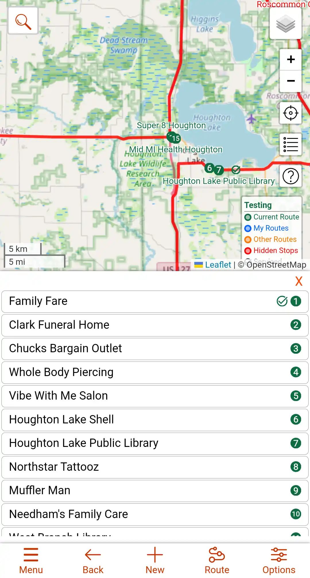 Image of the Stop List With and optimized Route