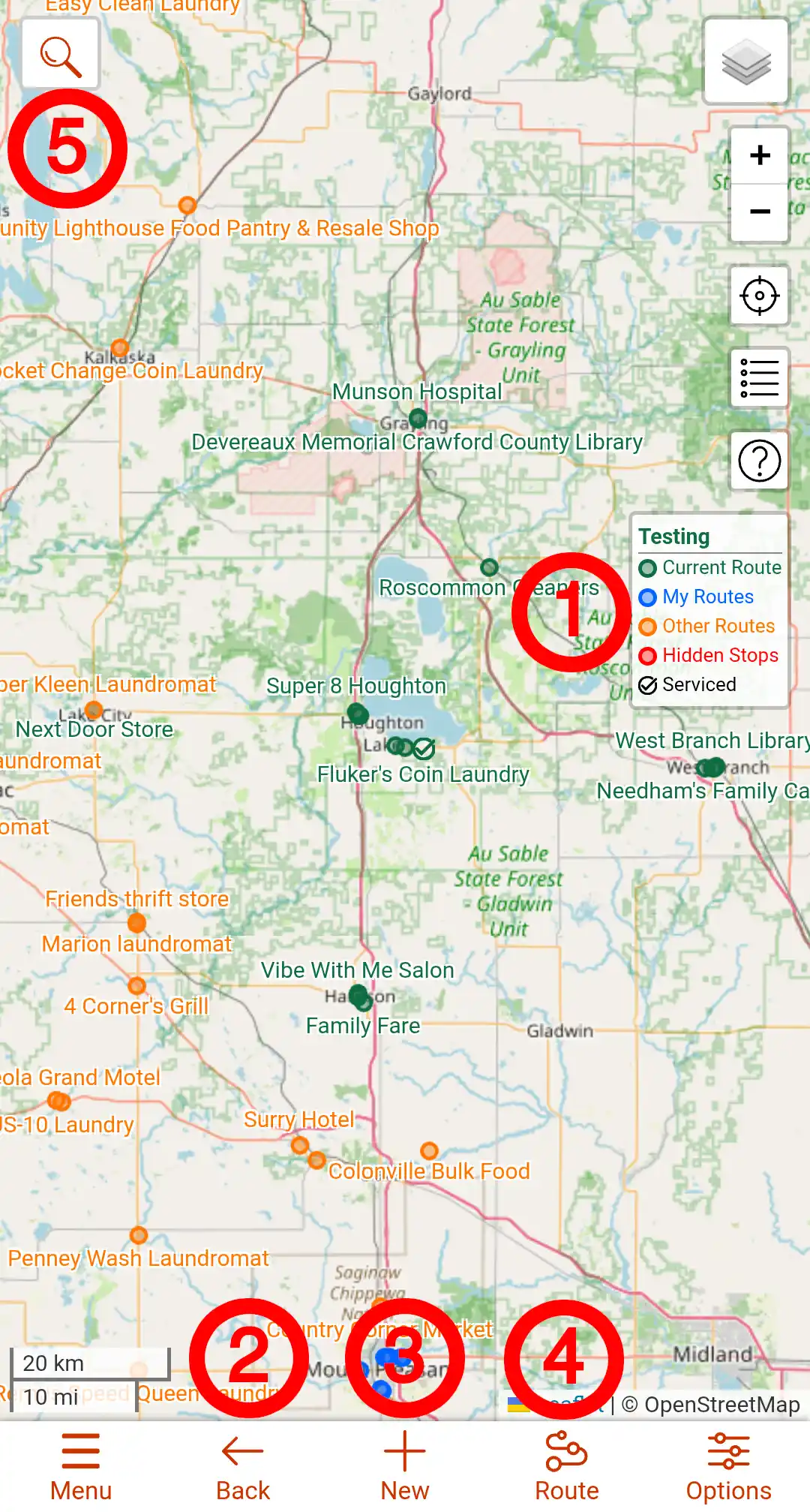 Image of the Main Screen Viewing a Route